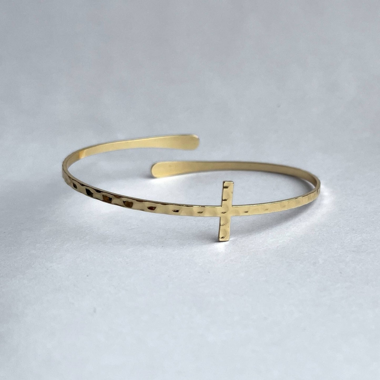 Terra Inspirational Cross Bangle Bracelet: Yellow Gold