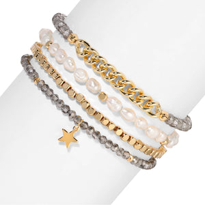 Baroque Pearls and Black Diamond Crystal Bracelet Set/4