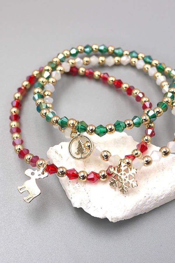 CHRISTMAS GIFT TRIO FACET BEAD BRACELET | 10B3051906: MULTI