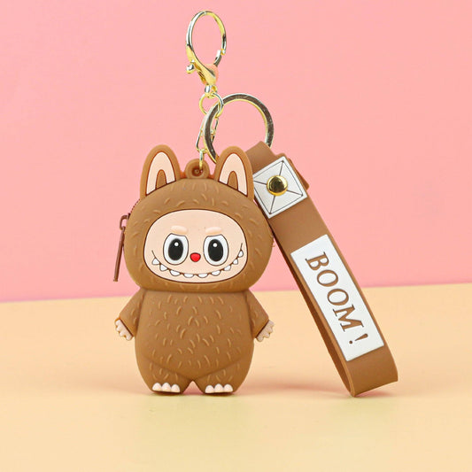 Labubu cute key chain coin purse labubu gift: Brown