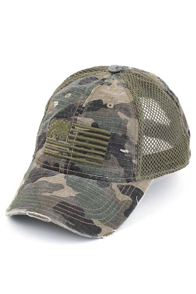 C.C American Flag Embroidery Camo Baseball Cap: Beige