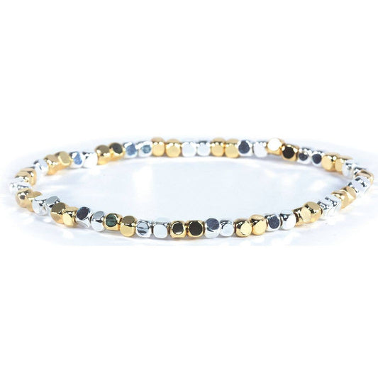 Silver and Gold Mixed Cube Bead Bracelet - Small (3mm)