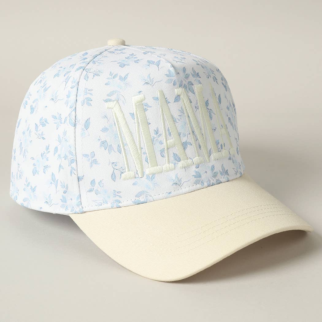 MAMA Embroidered Flower PatternTrucker Hat: BLUE/BEIGE / ONE SIZE