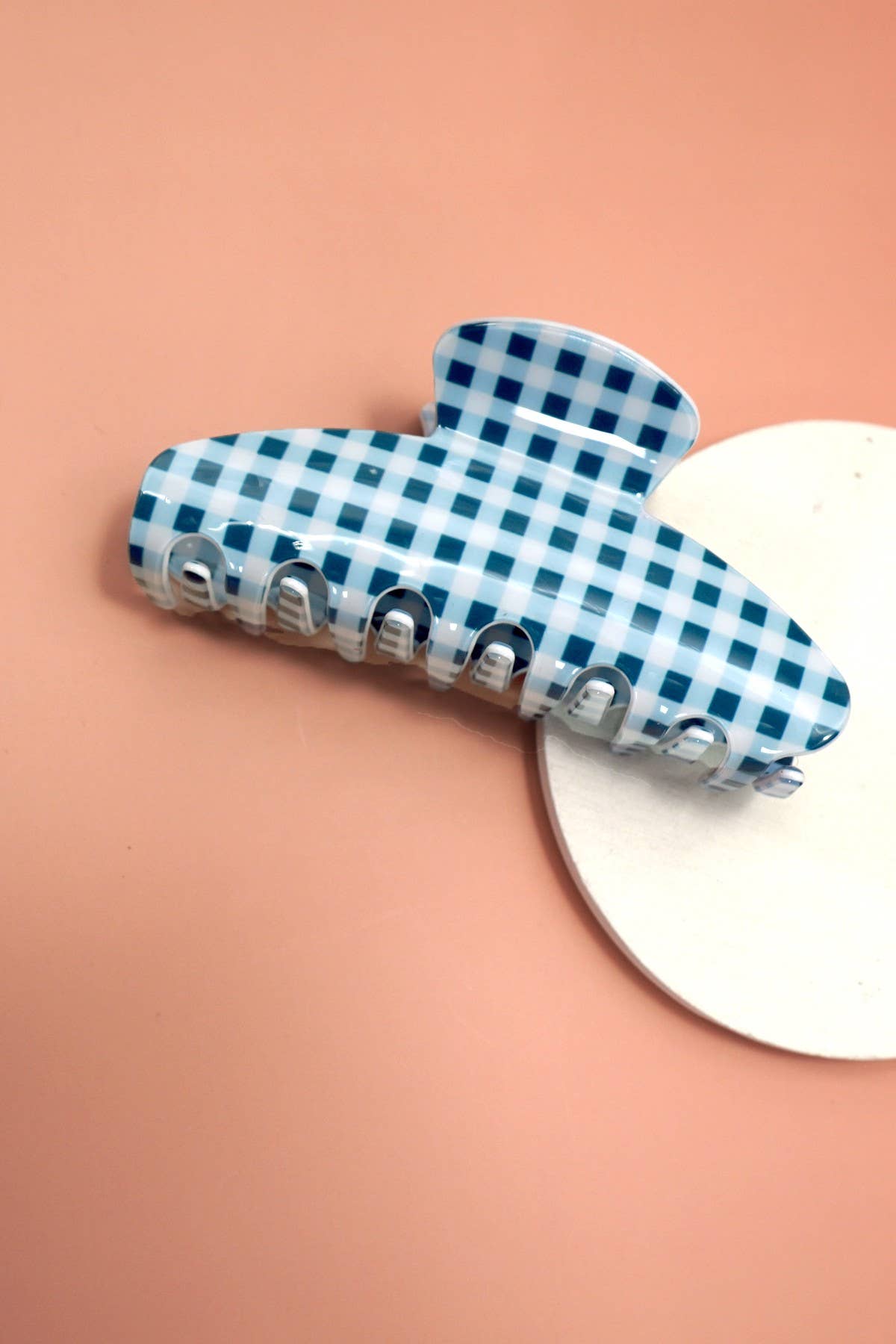 JUMBO STRIPE PLAID OVAL HAIR CLAW CLIPS | 40H1020: STRIPE PINK