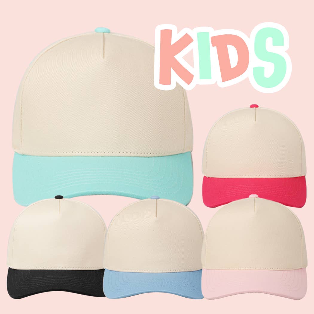 Kids Plain Two Tone Canvas Cotton Baseball Cap : SKY BLUE / ONE SIZE