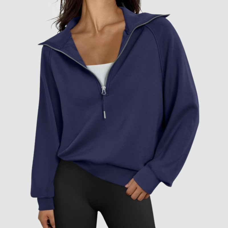 Wholesale Half-Zip Stand Collar Solid Color Sweatshirt: Navy / L