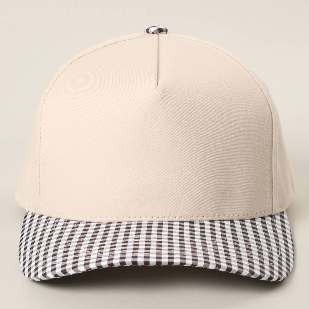 Small Gingham Check Two-Tone Trucker Hat: KHAKI / ONE SIZE
