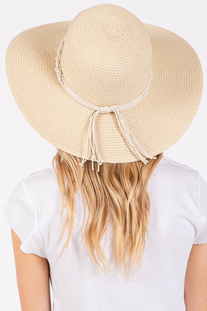 Braided Strap Trim Summer Straw Sun Hat: Beige
