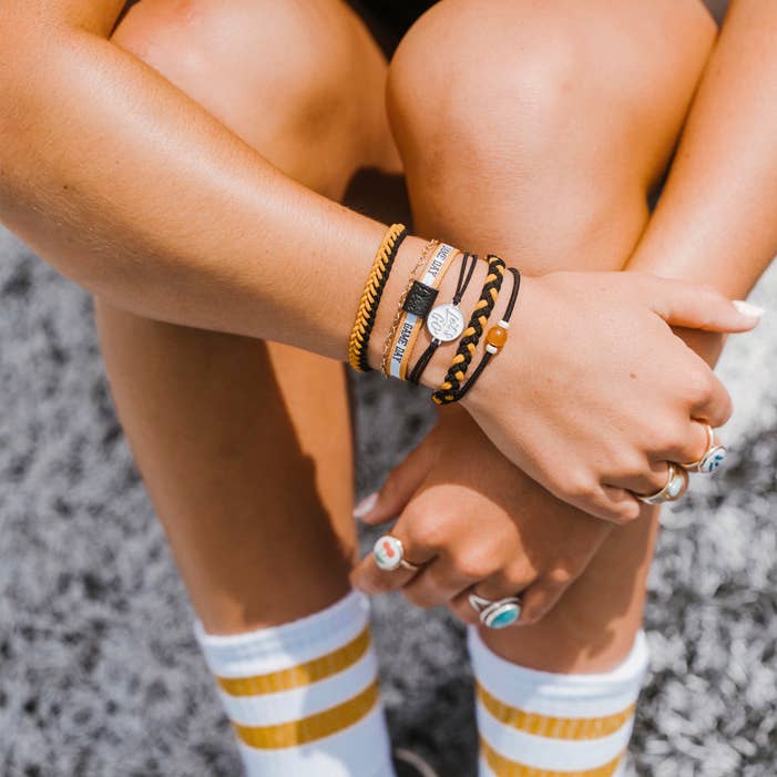 "Game Day" Black/Gold Hair Tie Bracelet: Large