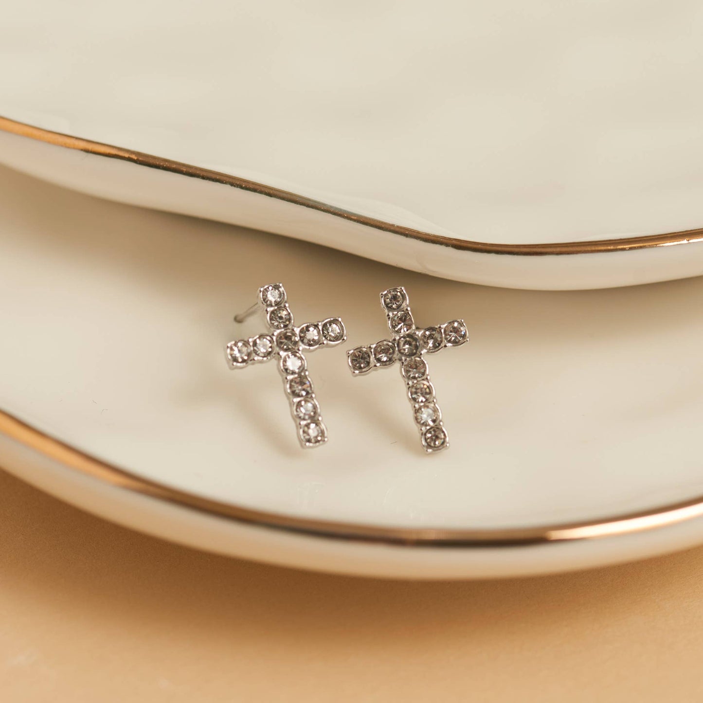 Waterproof Earrings Pave Cross Stud Gold & Steel Narelle: Gold