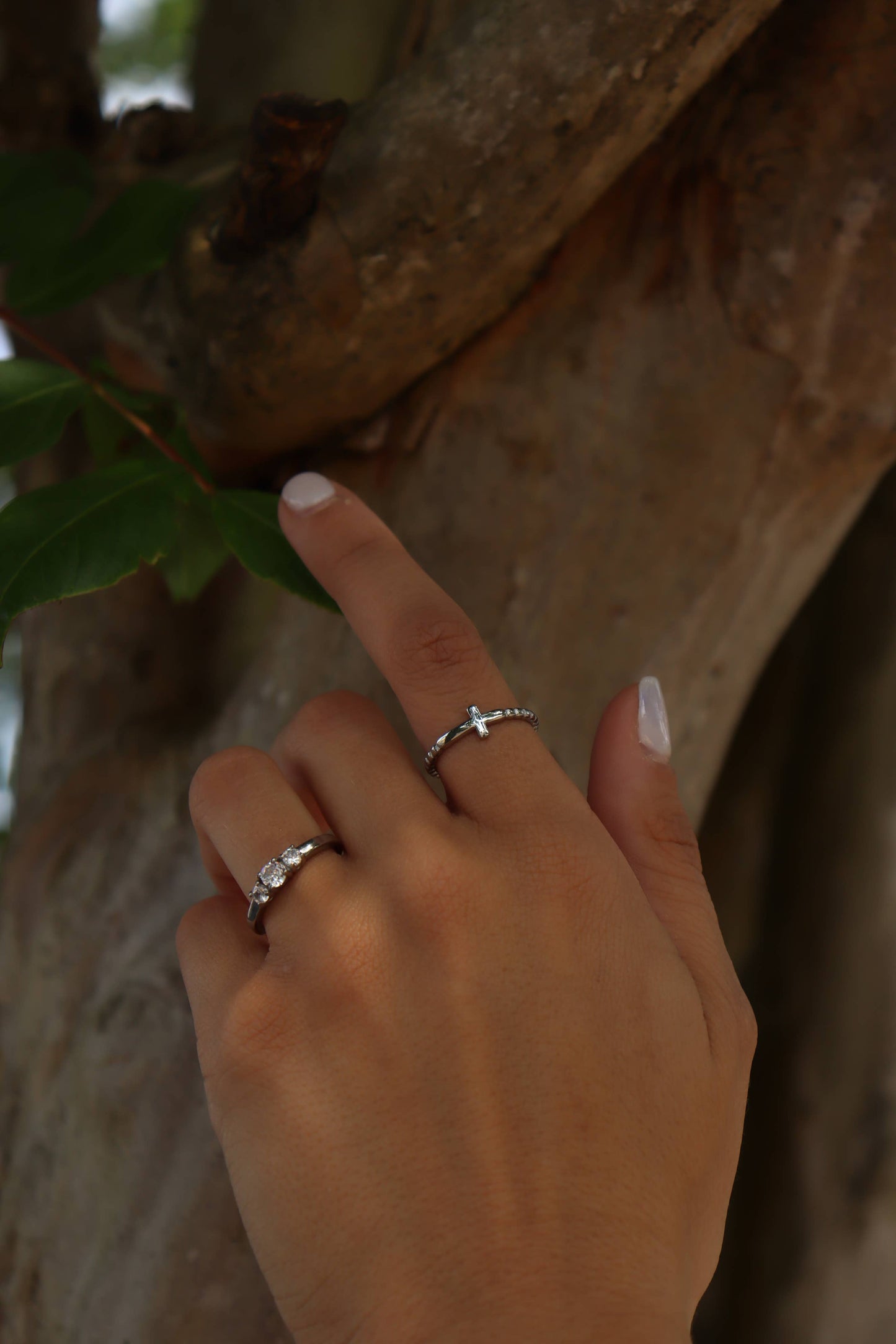Stainless Steel Beaded Stackable Cross Ring: Gold / 5