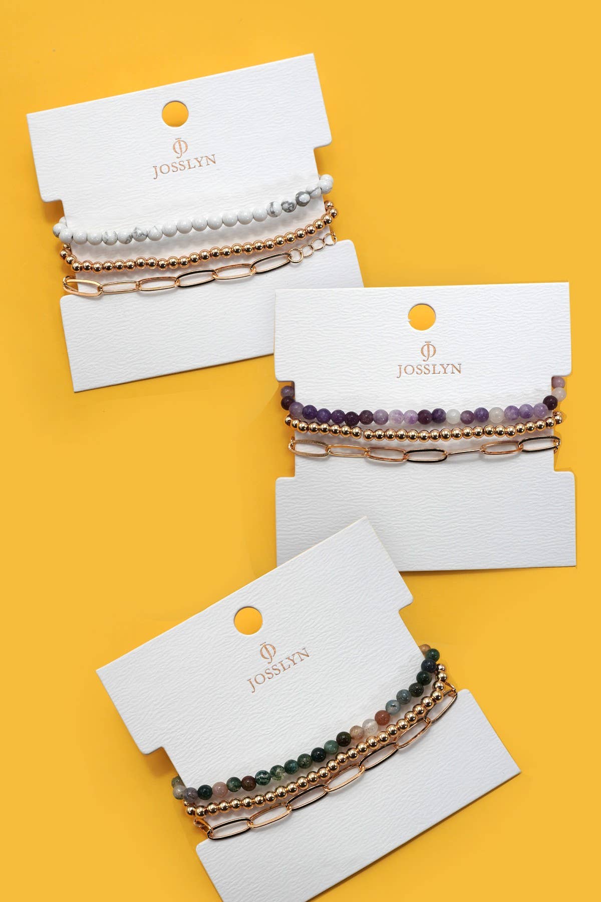 MULTI LAYER NATURAL STONE BALL CHAIN LINK BRACELET | 40B5134: HOWLITE WHITE
