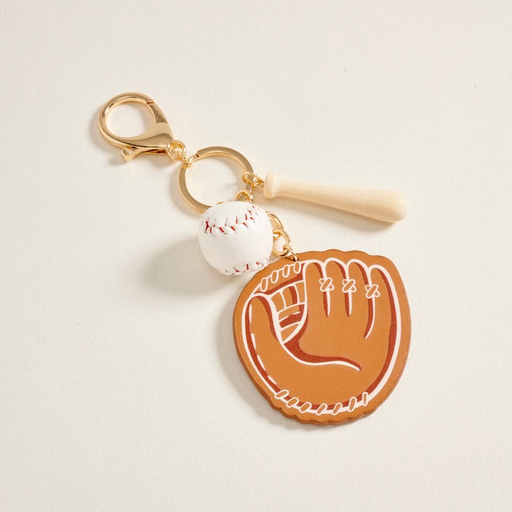 5.5 Inch Leather Baseball Glove Bat Ball Keychain Bag Charm: Gold / ONE