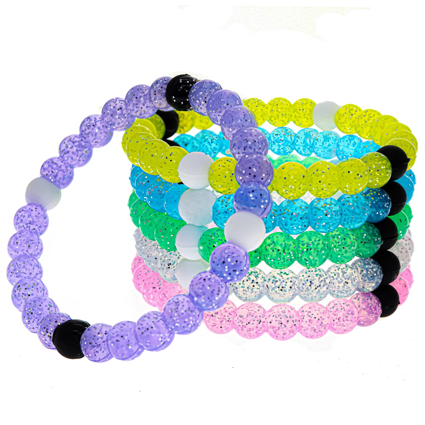 Glitter Silicone Beaded Bubble Bracelets - 6 Pack