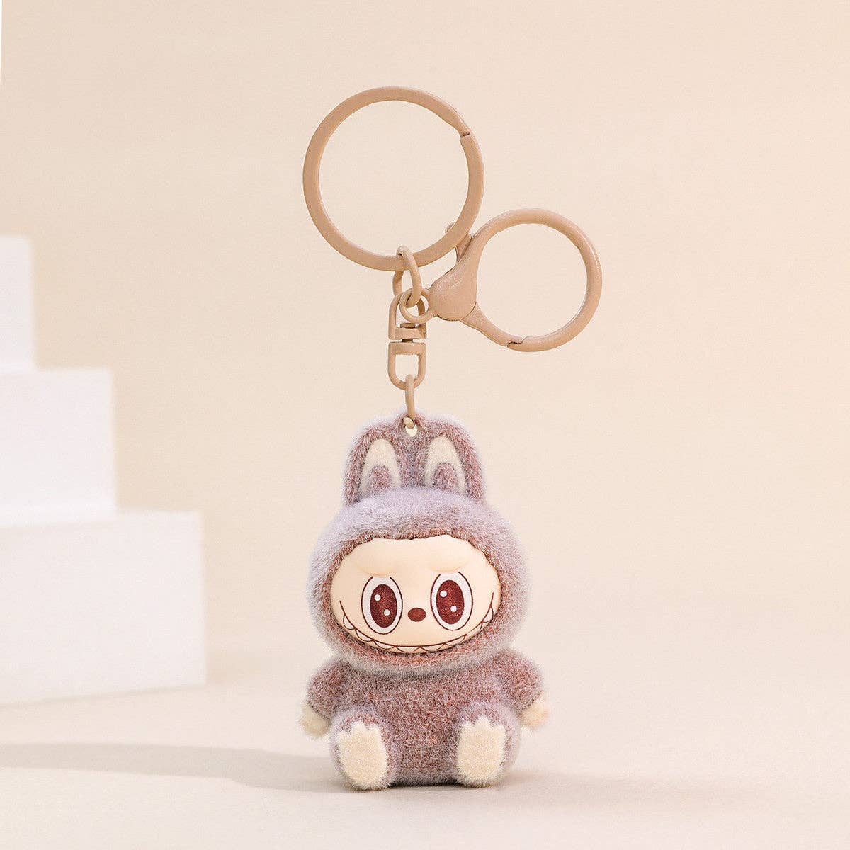 Labubu flocking keychain labubu pendant school gift: Pink