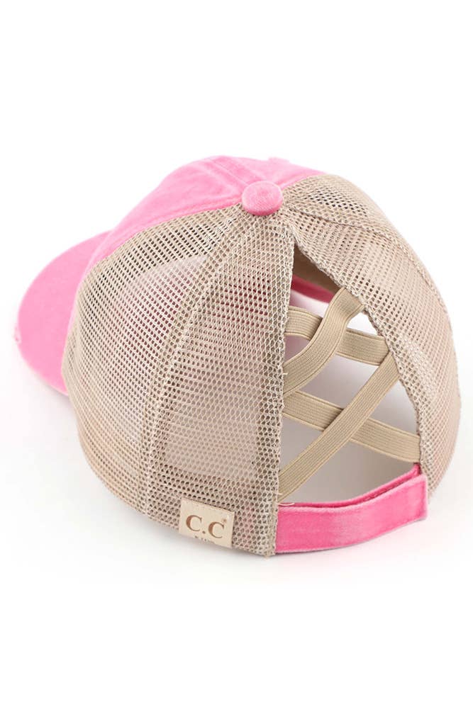 C.C Kids Washed Denim Elastic Band Crossed Pony Cap: Blue Moon