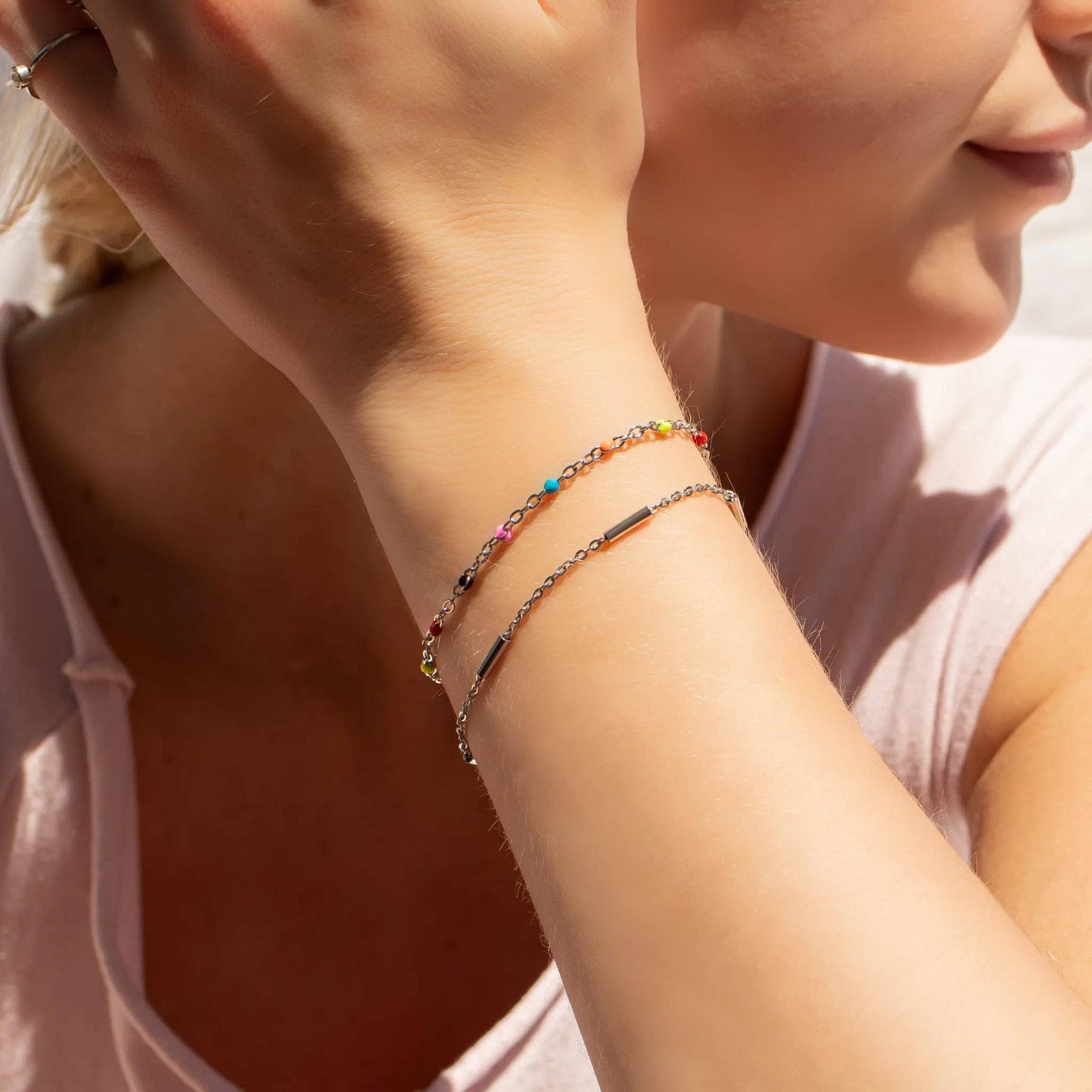 18K Gold PVD Stainless Steel Muti Color Confetti Bracelet: Gold