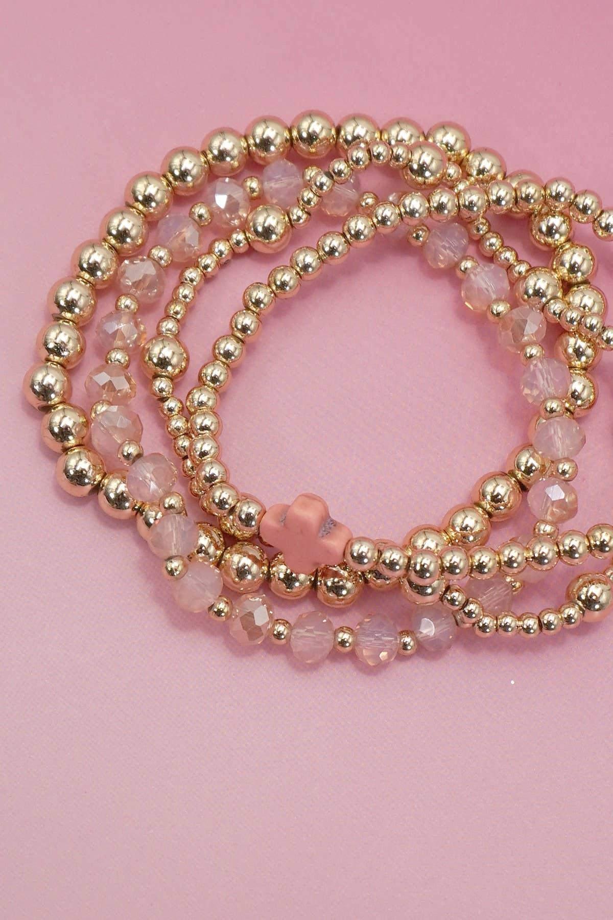 BOHO CROSS MULTI  COLORFUL BEADED STRETCH BRACELET | 40B5180: Pink