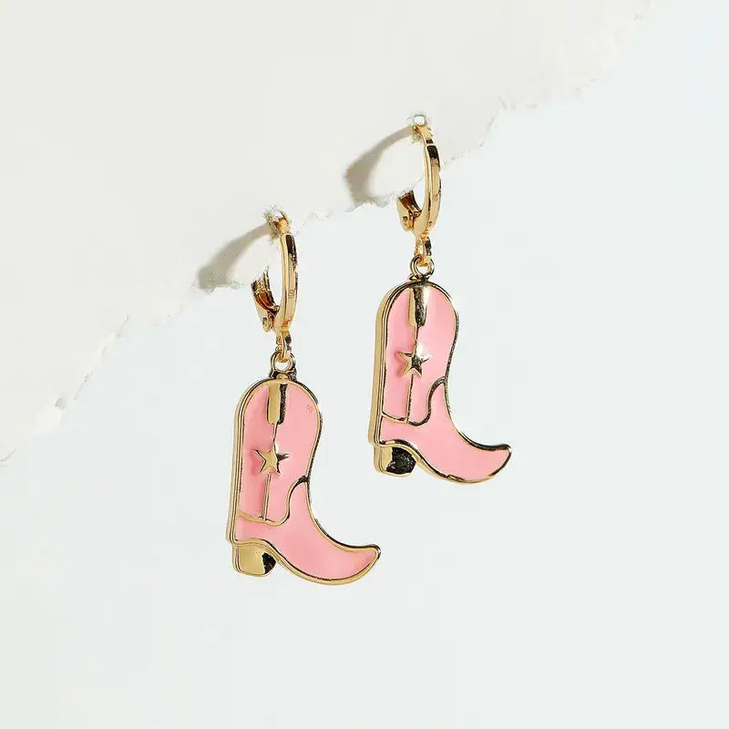 Cowboy Boots Drop Earrings, Western Cowboy Earrings: Black