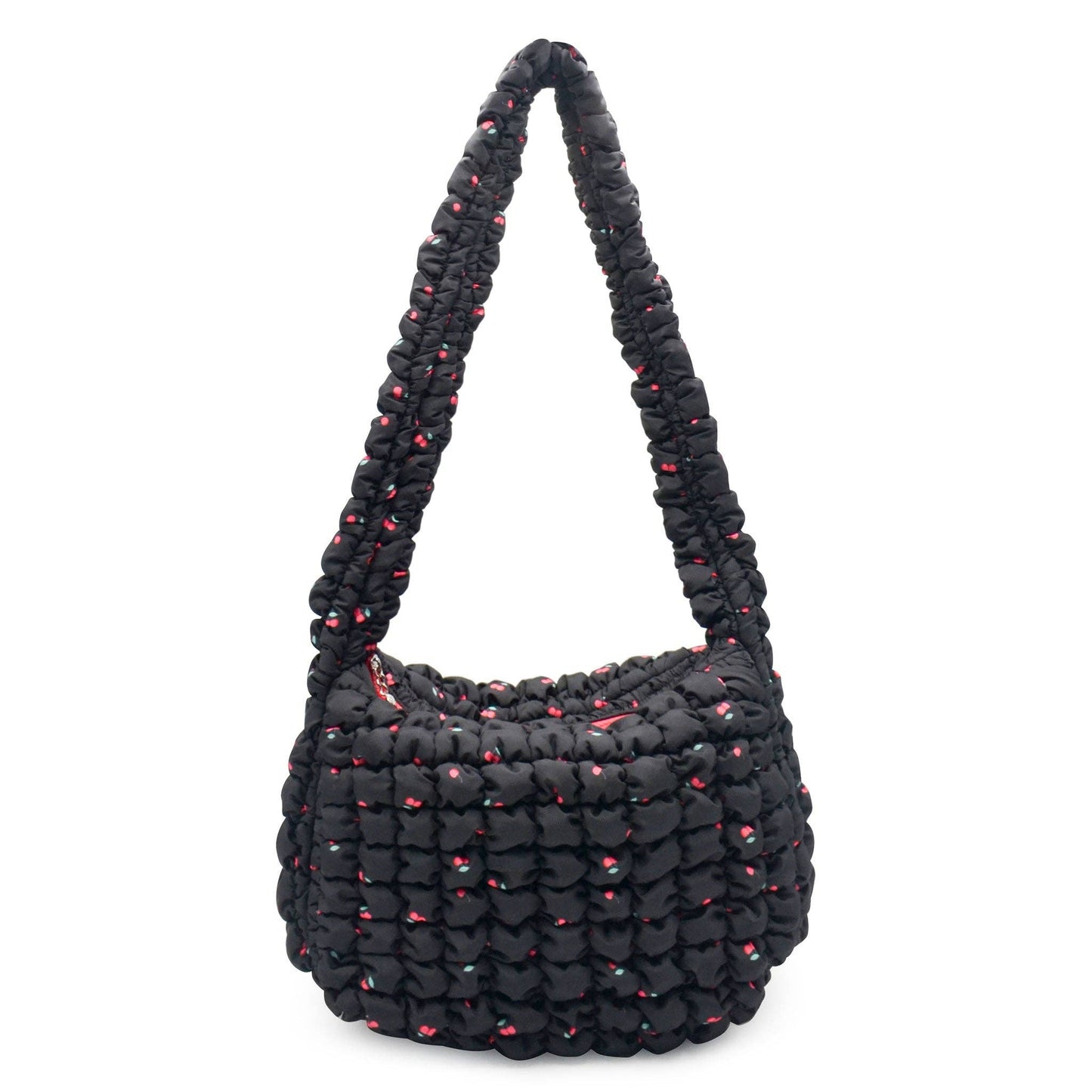 Quilted Scrunchies Cherry Printed Hobo Sling Bag: Natural Cherry Print Scrunch