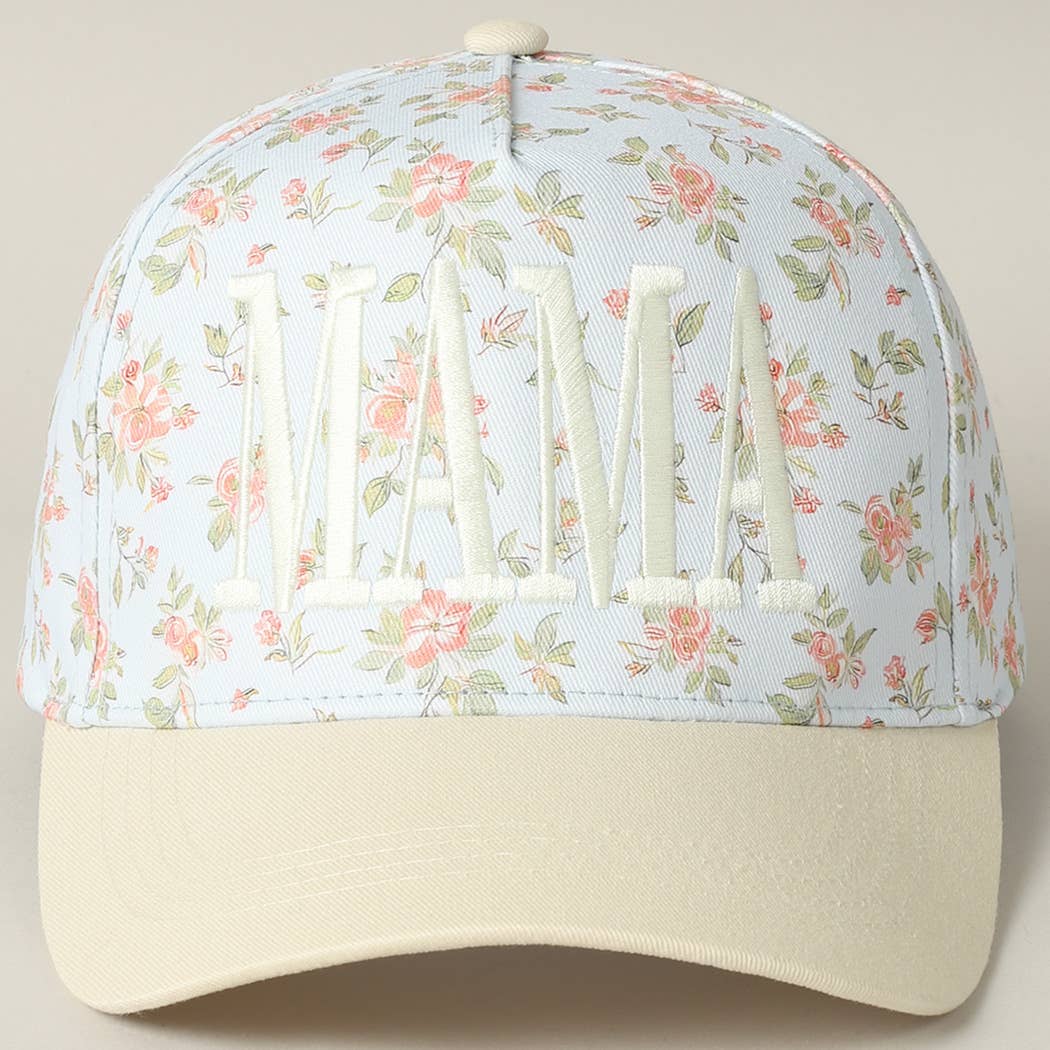 MAMA Embroidered Flower PatternTrucker Hat: BLUE/BEIGE / ONE SIZE