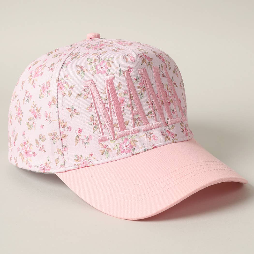 MAMA Embroidered Flower PatternTrucker Hat: BLUE/BEIGE / ONE SIZE