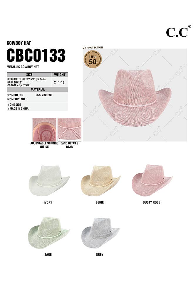 C.C Metallic Band Trim Cowboy Hat: Beige