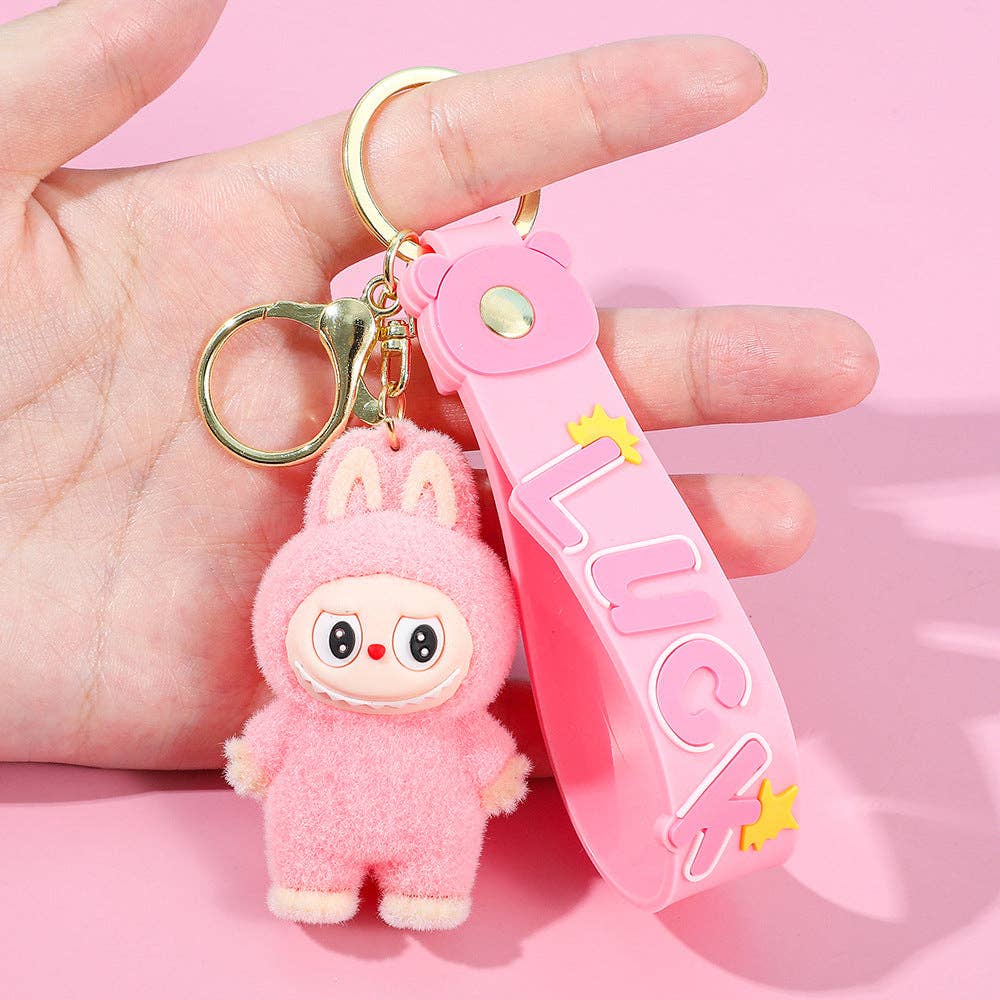 Labubu flocking keychain labubu pendant school gift: Sitting posture-4