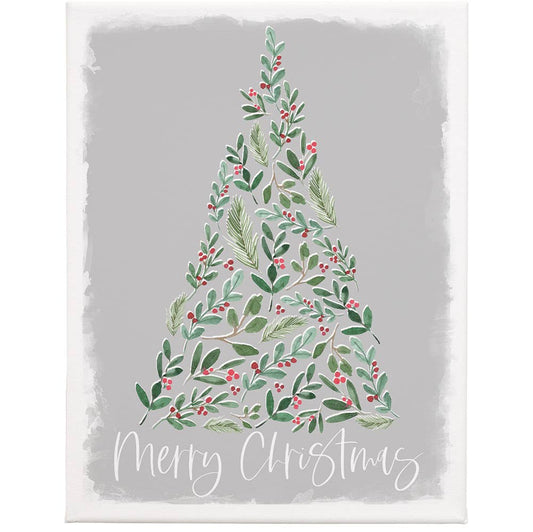 Merry Holly Tree - Wrapped Canvas: 13" x 17" x 1"
