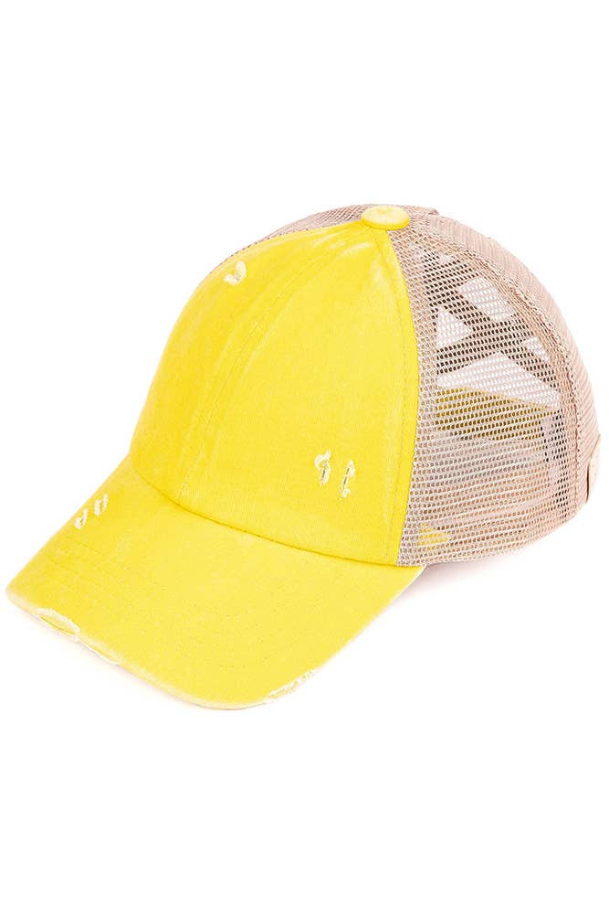 C.C Kids Washed Denim Elastic Band Crossed Pony Cap: Pink