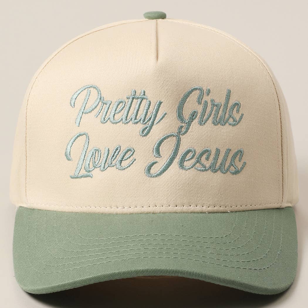 Pretty Girls Love Jesus Embroidery Trucker Hat: LT PINK / ONE SIZE