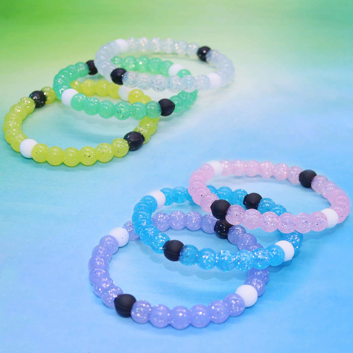 Glitter Silicone Beaded Bubble Bracelets - 6 Pack