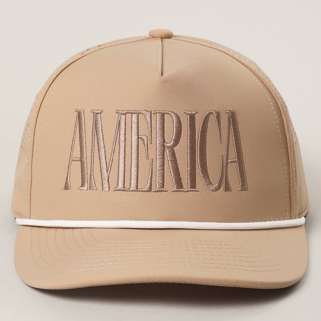 AMERICA Embroidered Premium Materials Trucker Hat: SAND / One Size