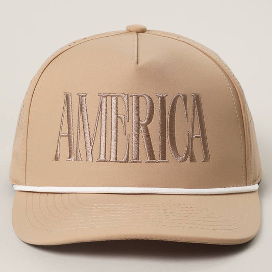 AMERICA Embroidered Premium Materials Trucker Hat: SAND / One Size