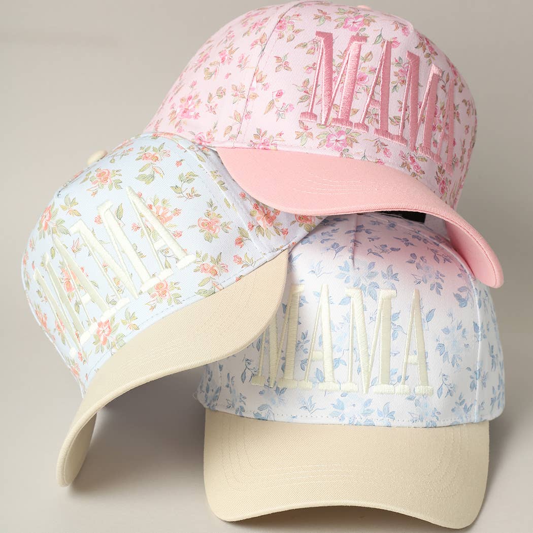 MAMA Embroidered Flower PatternTrucker Hat: BLUE/BEIGE / ONE SIZE