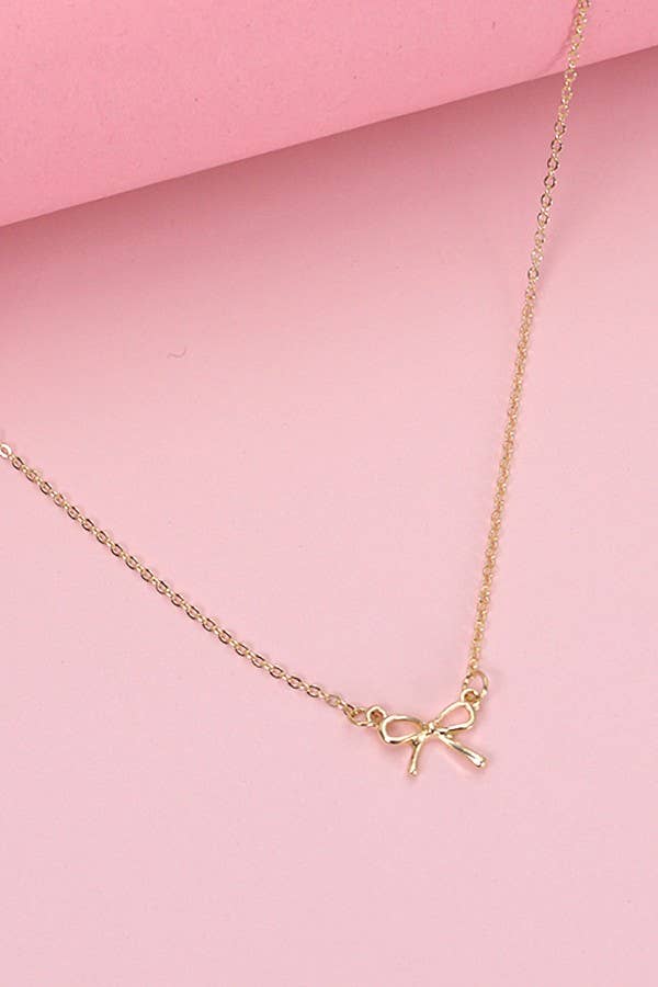 MINI GOLD BOW CHARM NECKLACE | 80N346: GOLD