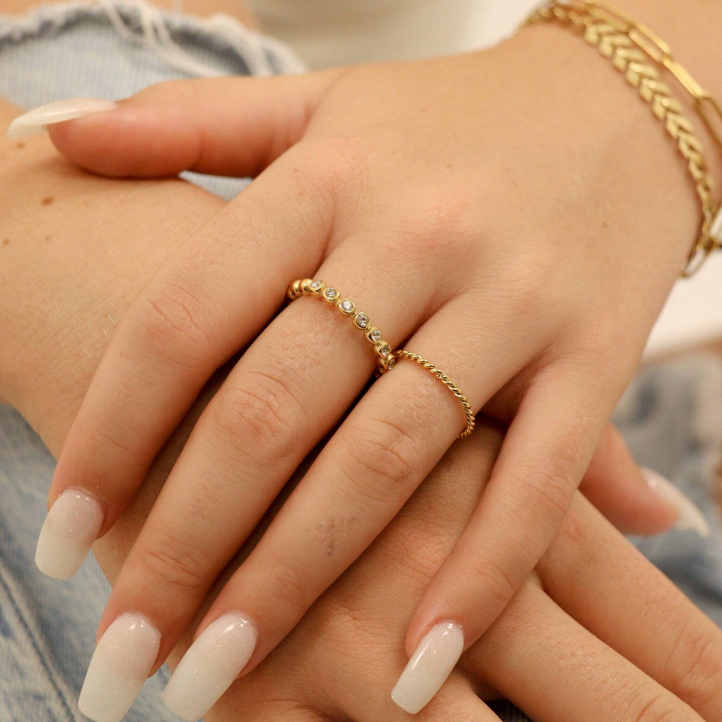 Stainless Steel Braided Stacking Ring - Hypoallergenic: Gold / 7