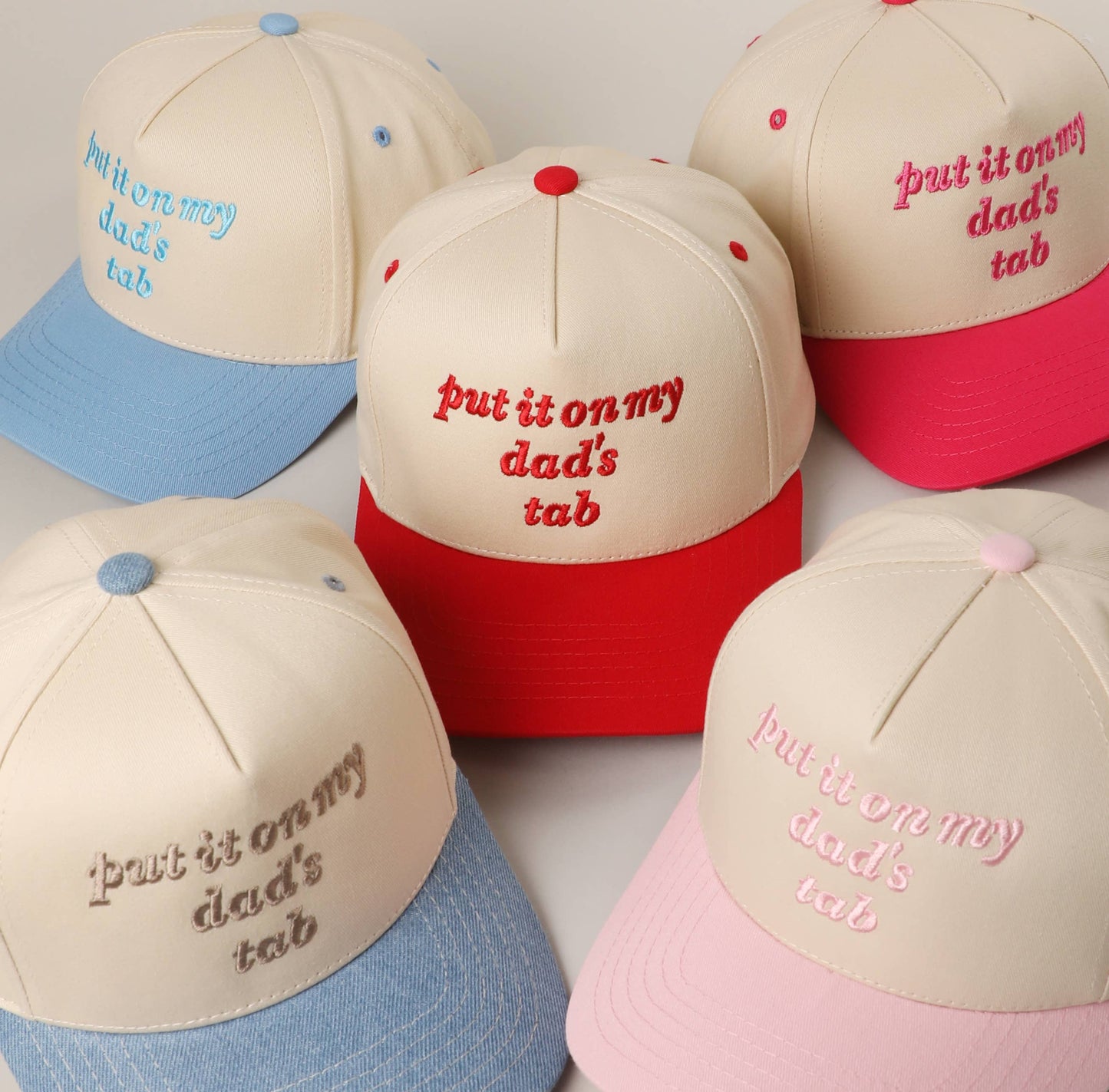 PUT IT ON MY DAD'S TAB Embroidery KIDS Trucker Hat: HOT PINK / One Size