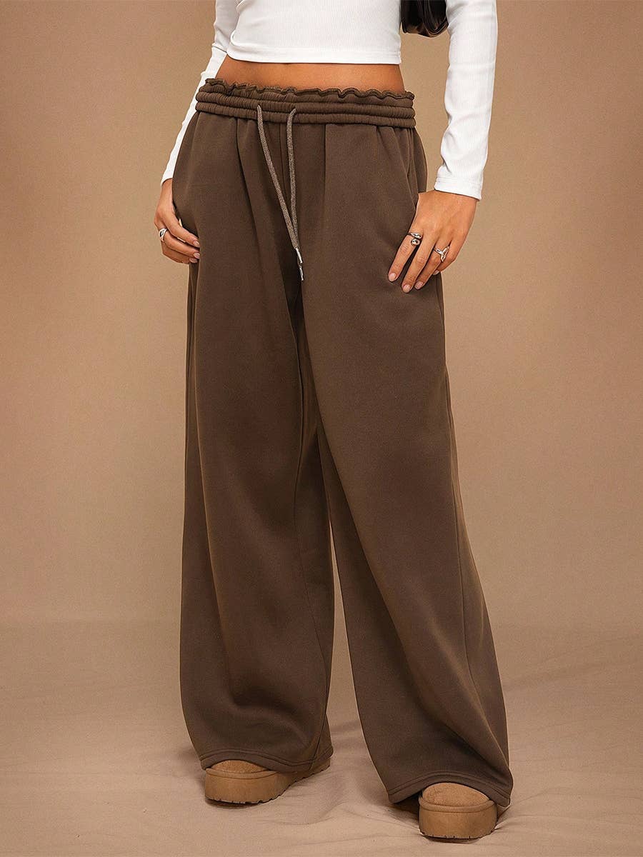 Fleece Lined Wide Leg Jogger Sweatpants_CWBLP01180: Red / (S) 1