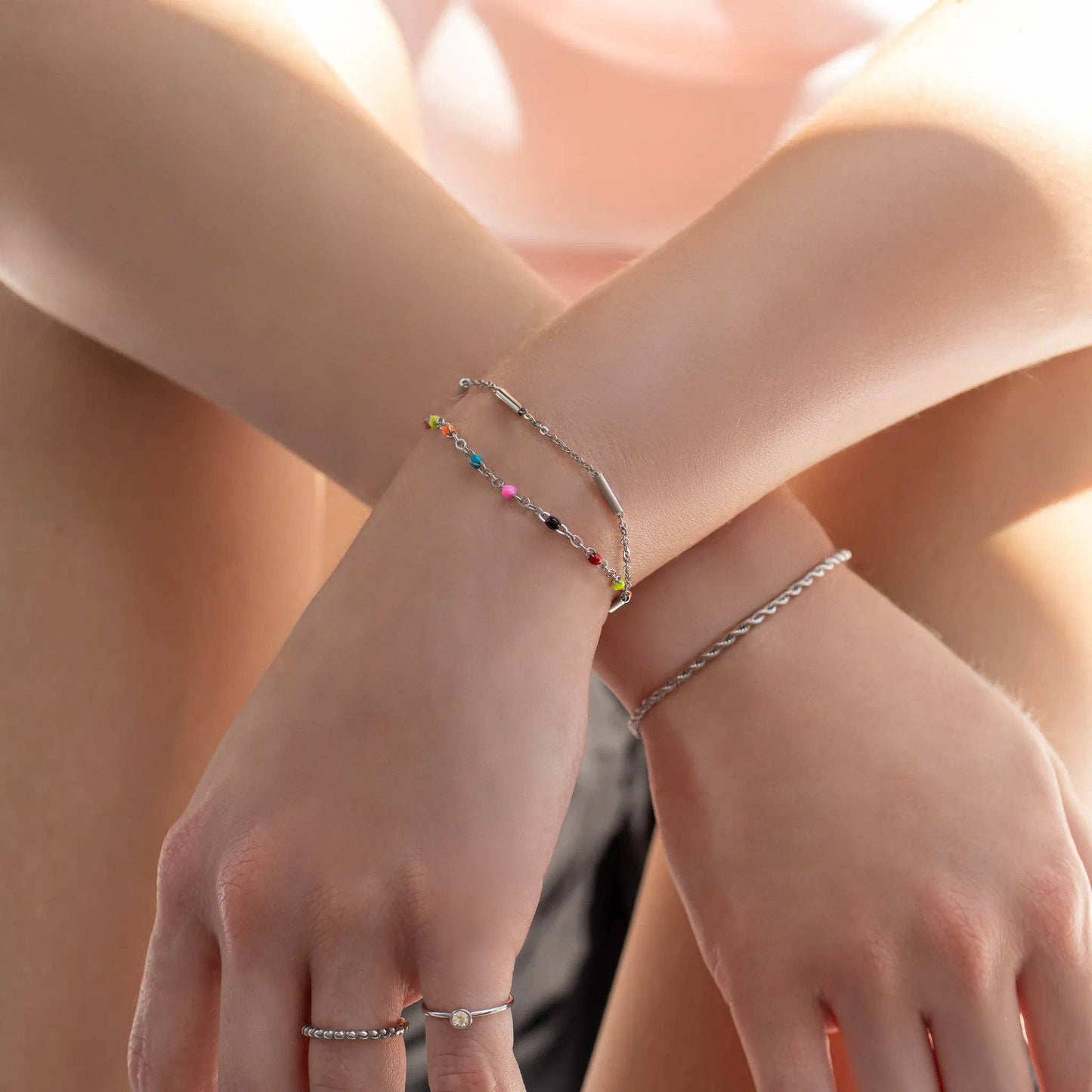 18K Gold PVD Stainless Steel Muti Color Confetti Bracelet: Gold