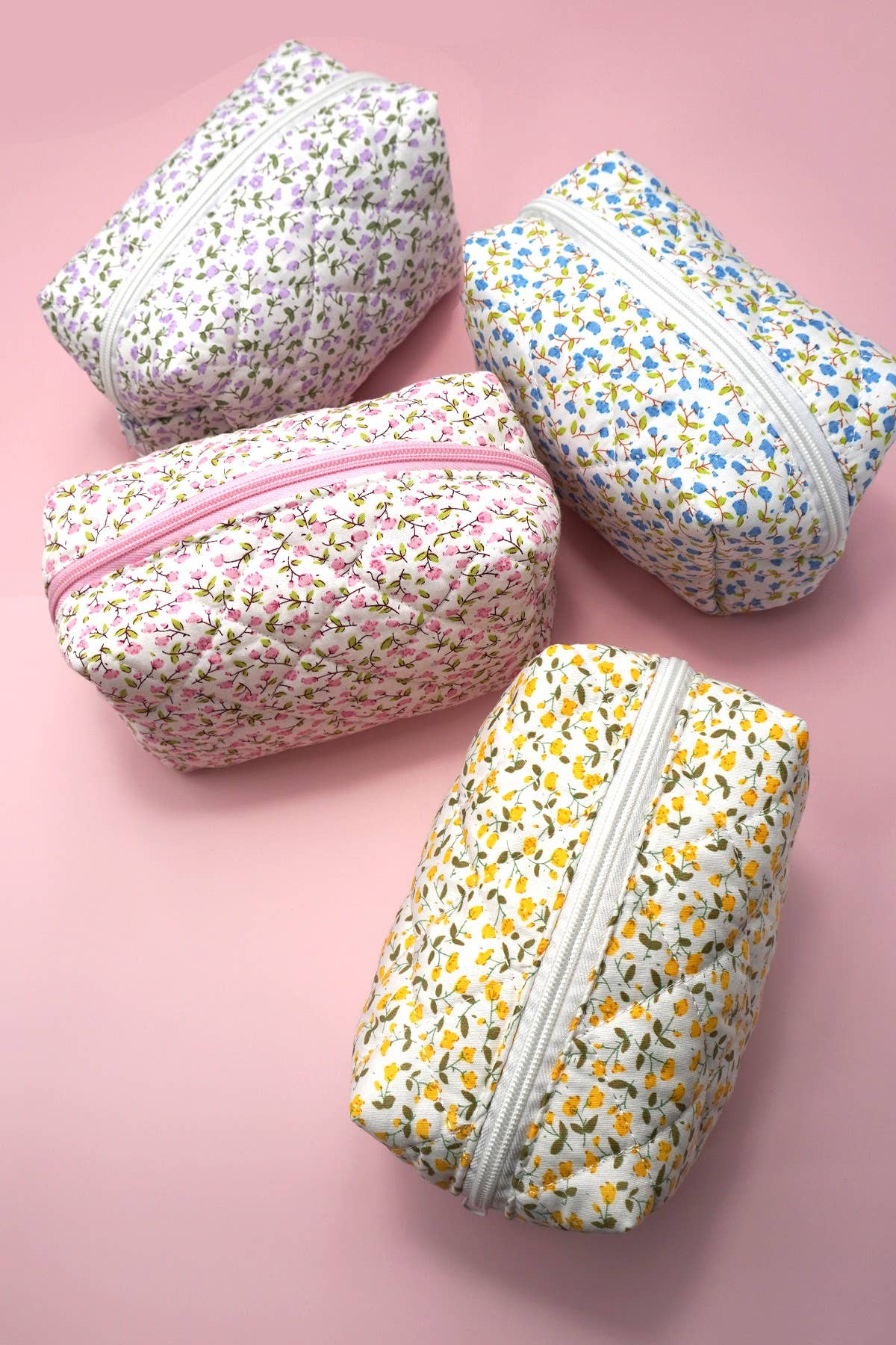 DITSY QUILTED COTTON FLORAL COSMETIC POUCH BAG | 40P557: Pink