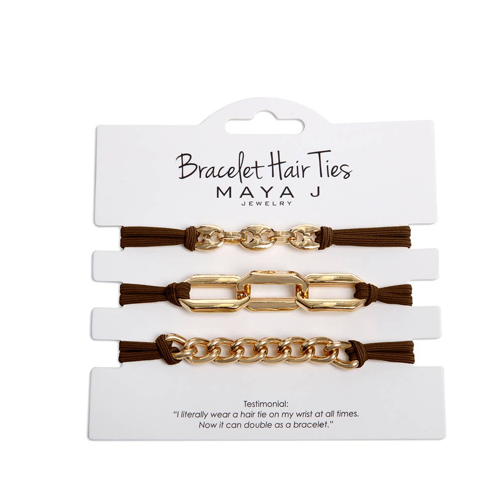 2-in-1 Bracelet Hair Tie Set - Western - 3 Pc Set - 10 Pack: Beige / Brown / Black