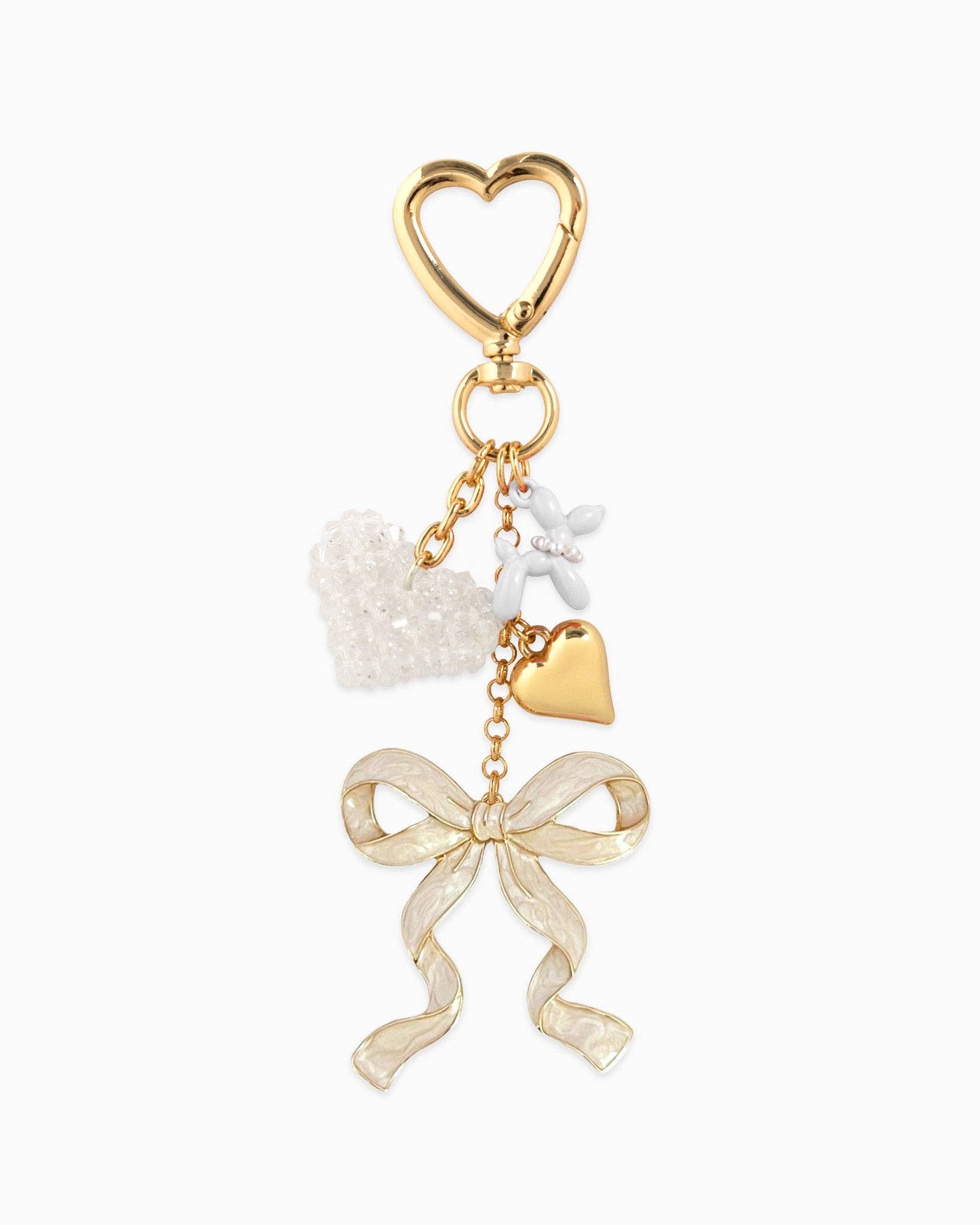 Sweet Bow with Beaded Heart Bag Charm: Pink