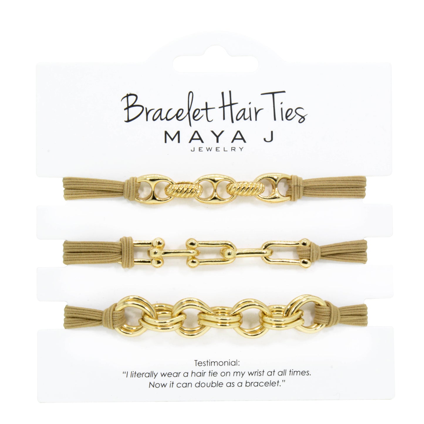 2-in-1 Bracelet Hair Tie Set - Classic - 3 Pc Set - 10 Pack: Yellow w/ Beige Band - Option 2