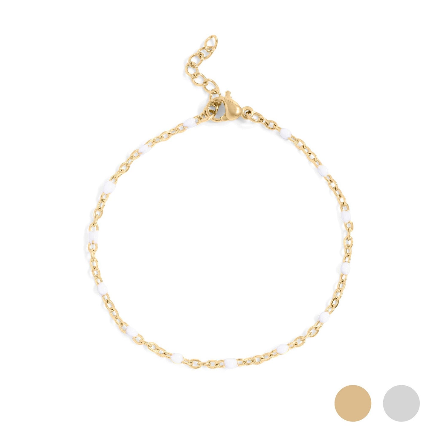18K Gold PVD Stainless Steel White Confetti Chain Bracelet: Gold