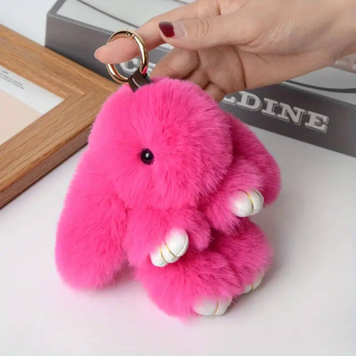 Cut Rabbit Pom Pom Key Chain KC0225-5. (3PC): PEACH