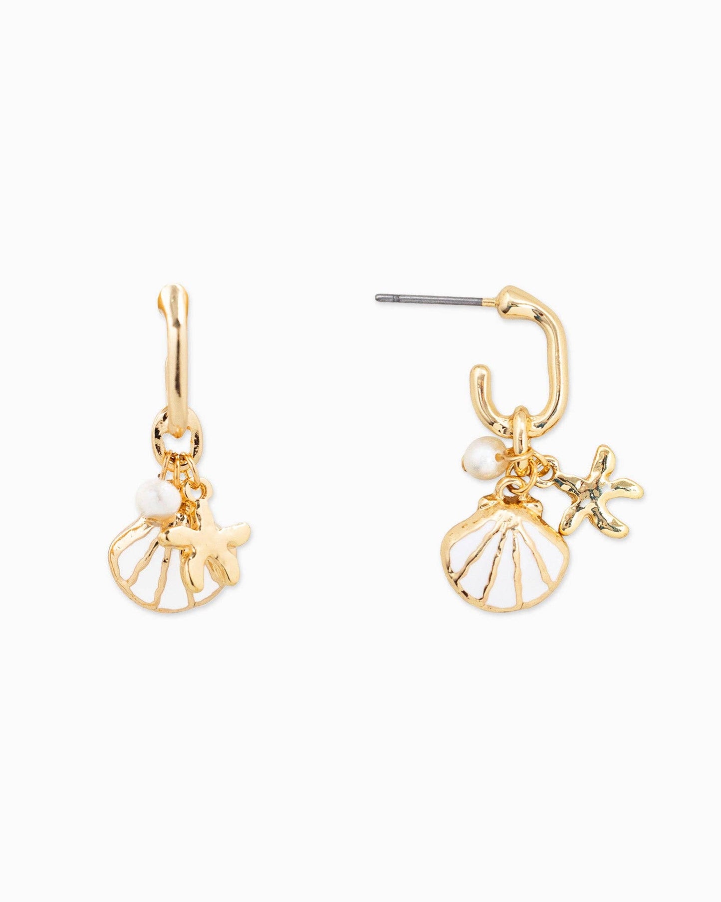 White Sea Shell Maritime Charm Hoop Earrings