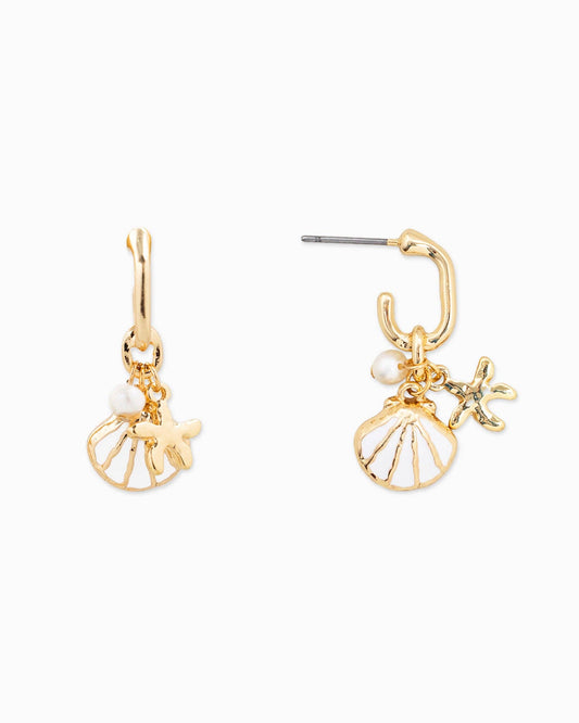White Sea Shell Maritime Charm Hoop Earrings