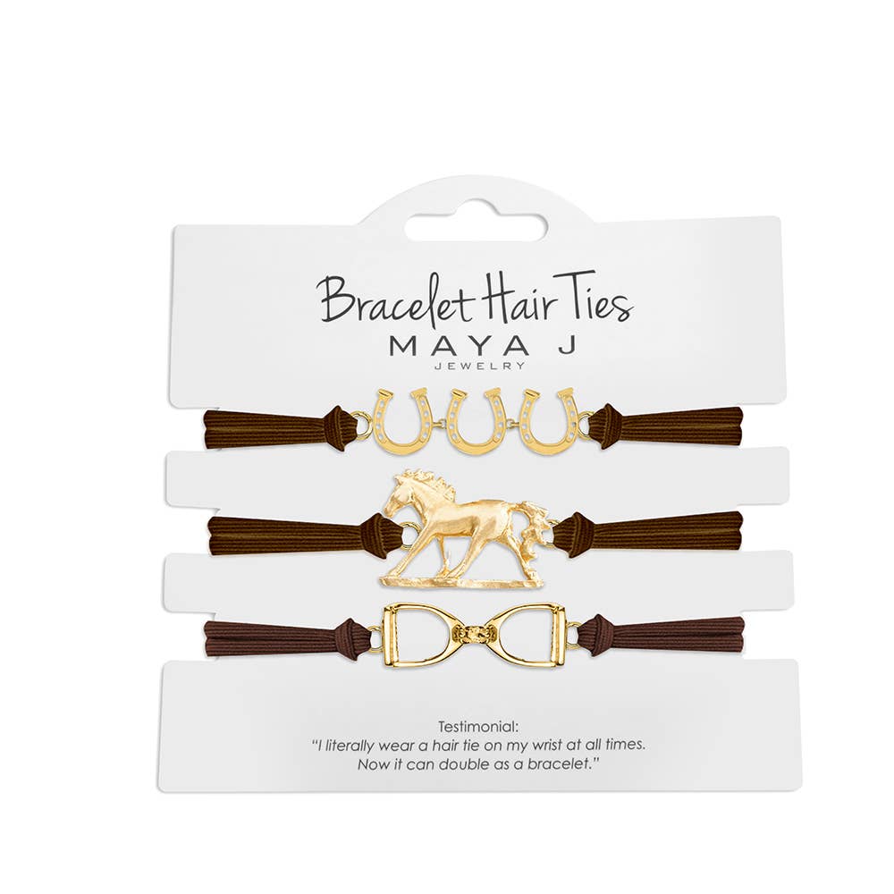 2-in-1 Bracelet Hair Tie Set - Western - 3 Pc Set - 10 Pack: Beige / Brown / Black