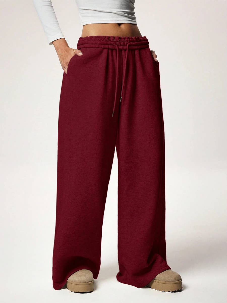 Fleece Lined Wide Leg Jogger Sweatpants_CWBLP01180: White / (S) 1